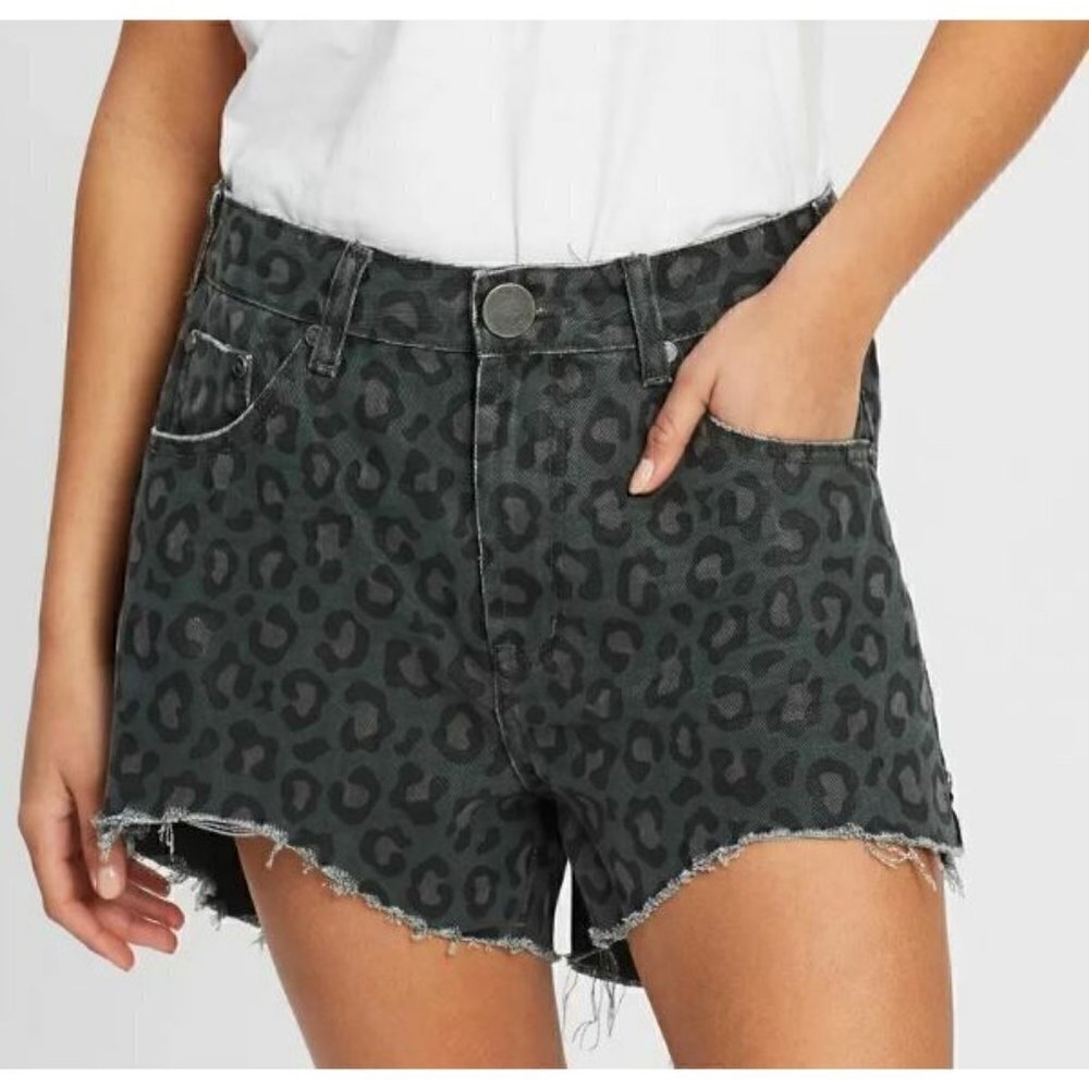 New One Teaspoon Leopard Denim Trucker Shorts Womens 25 Cut Offs